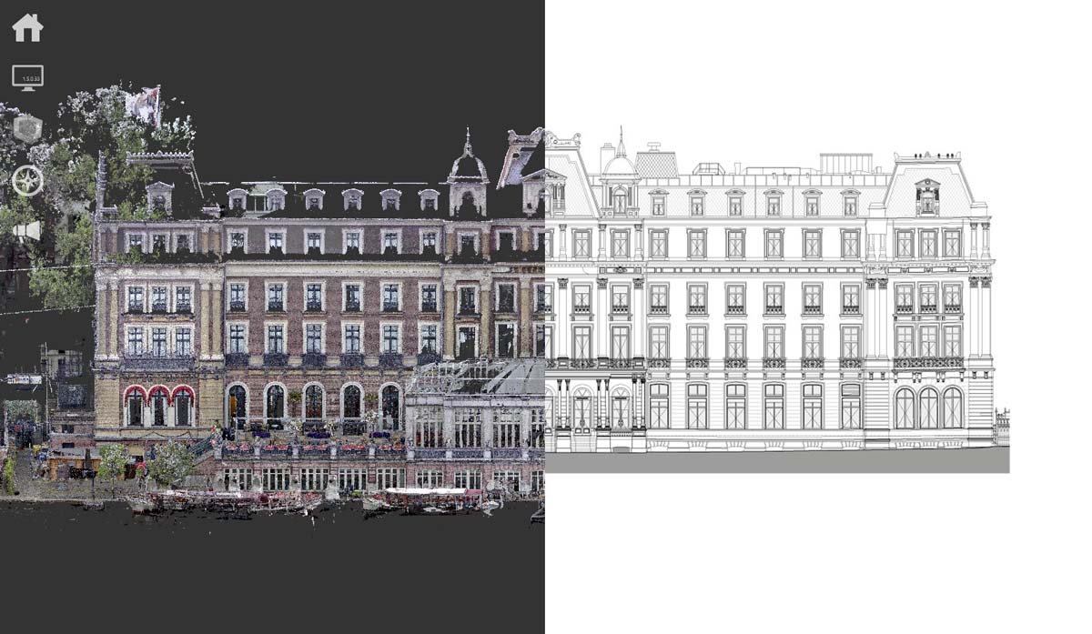 Geveltekening restauratie Amstel hotel Amsterdam 3D laserscan