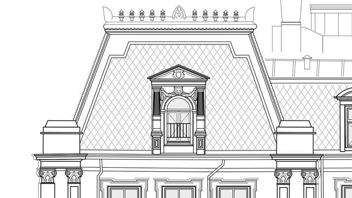 Detail geveltekening Amstel Hotel restauratie