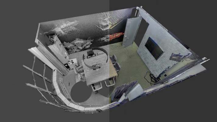 voorbeeld 3D scan gekleurde ongekleurde pointcloud vergaderruimte