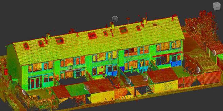 Pointcloud van achtergevel rijwoningen